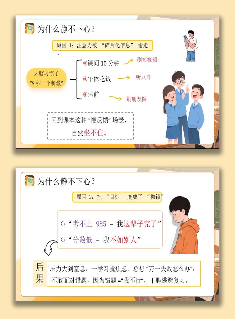 图片[7]-【高中】【考前复习】指导主题班会《高中生拒绝浮躁》：从“坐不住”到“学得进”-桃李PPT-专为教师打造的精品课件库